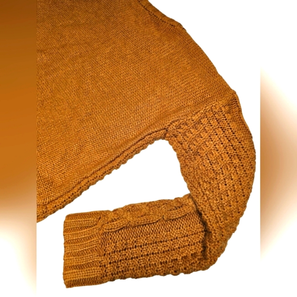 Mudd Rust Brown Orange Cropped Textured Longsleeve Sweater Top Crewneck Gold - Picture 8 of 12